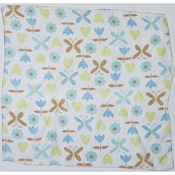 Butterfly Scarf Sheer Blue Tulips Flowers Hearts Pastel Colors VTG 23" x 22" - Picture 2 of 7